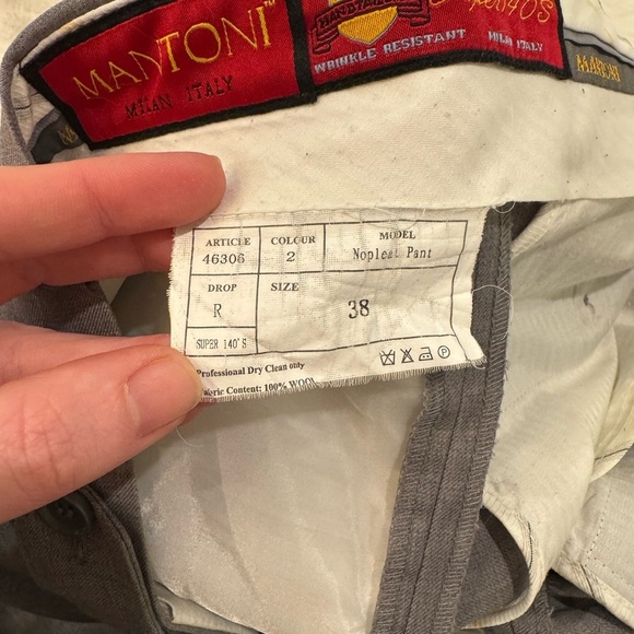 Mantoni Gray Flat-front Wool Trousers Tailored Fit 100% Virgin Wool Super 140’s - Picture 7 of 8